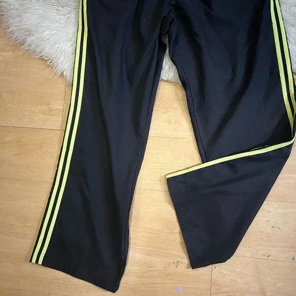 Y2K Adidas Black Neon Green Track Pants Nylon Elastic Size XL Climacool Rare - Picture 5 of 7